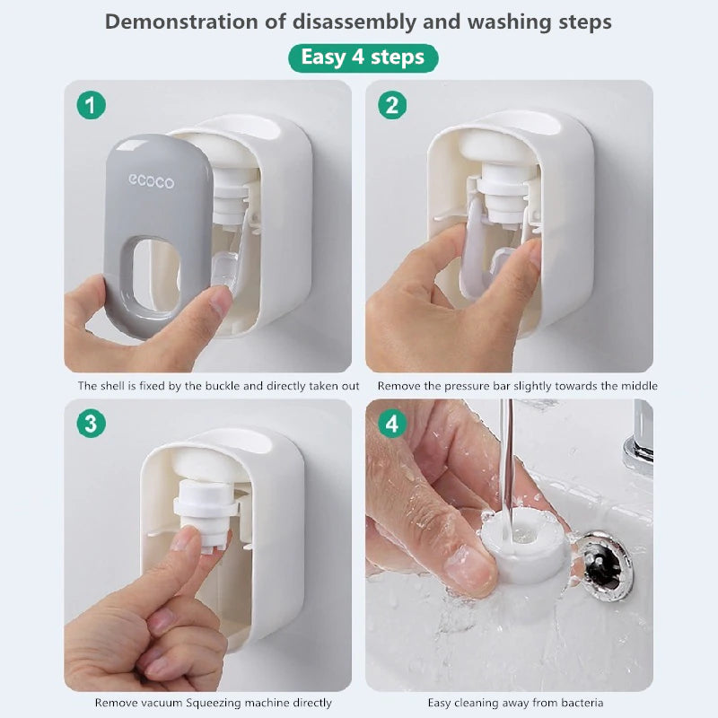 Automatic Toothpaste Dispenser Dust-Proof Toothbrush Holder Wall Mount Stand Bathroom Accessories Set Toothpaste Squeezer