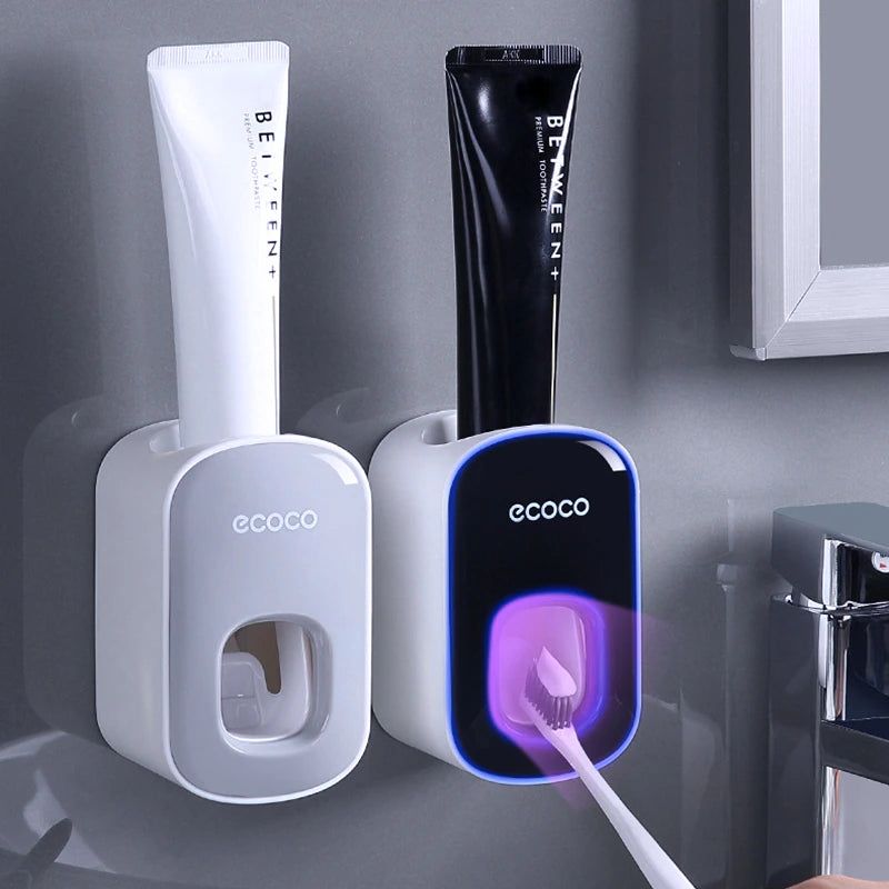Automatic Toothpaste Dispenser Dust-Proof Toothbrush Holder Wall Mount Stand Bathroom Accessories Set Toothpaste Squeezer